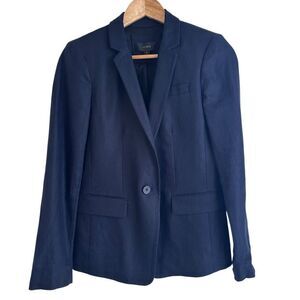 J Crew Navy Blue 100% Linen One Button Structured Blazer Size 4